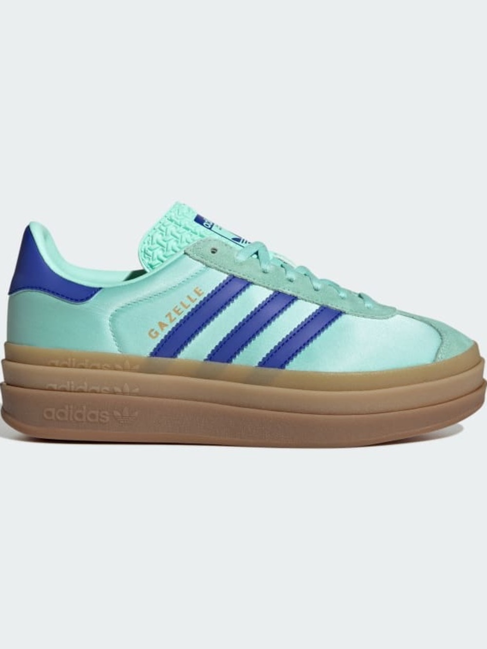 NWOT adidas GAZELLE BOLD SHOES
In Clear Mint/Lucid Blue/Gold Metallic
Size 9.5 - Picture 2 of 13